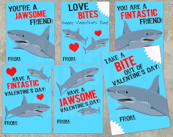 SHARK VALENTINES - Shark Valentine Cards - Valentines for boys - Fish Valentines - Valentines for school  Classroom Valentines Diy Printable