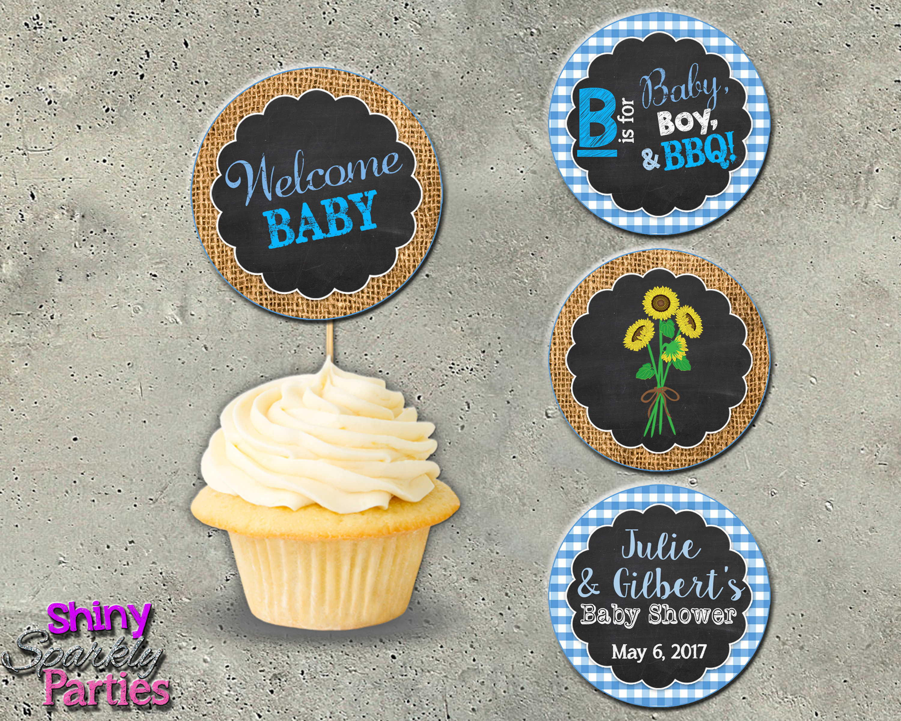 Rustic Baby Shower Cupcake Toppers Cupcake Signs Gingham And Burlap Sunflowers Rustic Party Decor Bbq Baby Shower It S A Boy