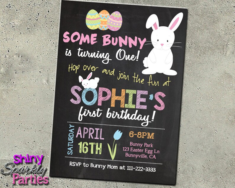 BUNNY INVITATION EASTER Invitation First Birthday Some Etsy
