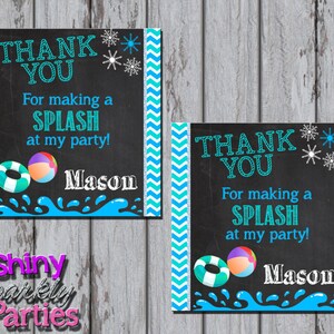 WINTER POOL PARTY Favor Tags, Indoor Pool Party Thank You Tags, Pool Geburtstag Party, Winter Party Ideen, Pool Party Printables, Chalkboard