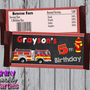 FIRETRUCK CANDY Bar WRAPPERS, Firefighter Birthday Party, Fireman Candy Wraps, Chocolate Bar Wrappers, Fireman Party, Firefighter Birthday,