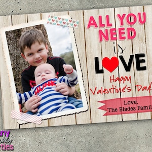 VALENTIJNSDAG FOTOKAART, Valentijnskaart Aangepaste Fotokaart, Familie Valentijnskaarten, Alles wat je nodig hebt is liefde, Kinderfotokaart, Rustiek, Foto's,
