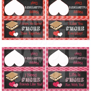 VALENTINE TREAT Bag TOPPERS, S'more Valentine Cards, S'more Valentine Bag Toppers Diy Valentines Smores Valentine Treat Bag Toppers, image 7