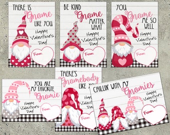 GNOME VALENTINE CARDS, Valentines for school, Gnome Valentines, Classroom Valentines, Gnomies, Valentines for girls or boys, diy v-day card