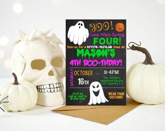 HALLOWEEN BIRTHDAY INVITATION - "Halloween Invitation" - Halloween Party Invite - Costume Party - Ghost Invite - Chalkboard - Boo-thday