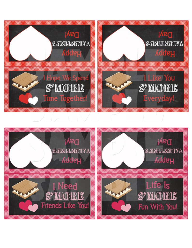 VALENTINE TREAT Bag TOPPERS, S'more Valentine Cards, S'more Valentine Bag Toppers Diy Valentines Smores Valentine Treat Bag Toppers, image 5