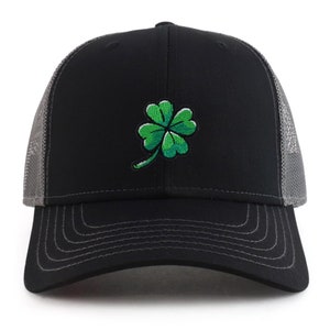 Four Leaf Lucky Clover Patch 2 Tone Mesh Back Trucker Cap