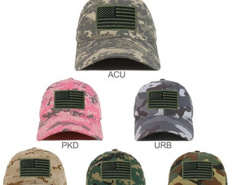 Black Olive American Flag Embroidered Patch Camo Soft Crown Baseball Cap