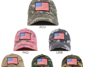 White Black Border American Flag Embroidered Patch Camo Soft Crown Baseball Cap