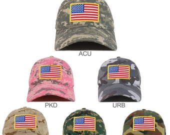 Yellow American Flag Embroidered Patch Camo Soft Crown Baseball Cap