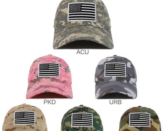 Black White American Flag Embroidered Patch Camo Soft Crown Baseball Cap