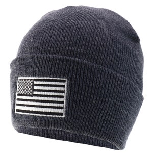 Armycrew Grey American Flag Beanie - Embroidered Knit Cuff Beanie, Made In USA, Olive