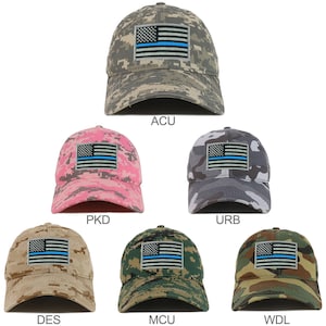 Delgada línea azul bandera americana bordado parche Camo soft Crown gorra de béisbol