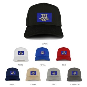 May include: A set of ten baseball caps featuring the state seal of the U.S. Virgin Islands. The caps are available in black, white, royal blue, red, navy blue, khaki, grey, and charcoal.