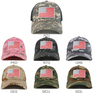 Red Grey American Flag Patch Camouflage Structured Mesh Trucker Cap