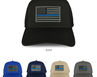 EE-CP01701 USA Flag Thin Blue Line Embroidered Structured Cotton Twill Baseball Cap