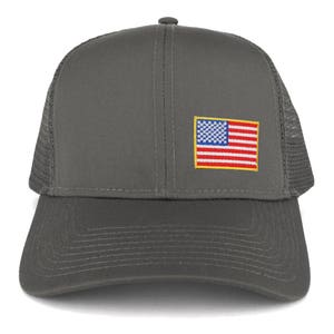 Small Yellow Side American Flag Embroidered Iron on Patch Trucker Mesh Cap 30-287-USA-FLAG-11A image 3