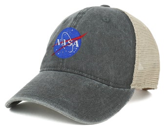 Oversize XXL NASA Insignia Logo Brodé Lavé Camioner Maille Cap - Livraison gratuite