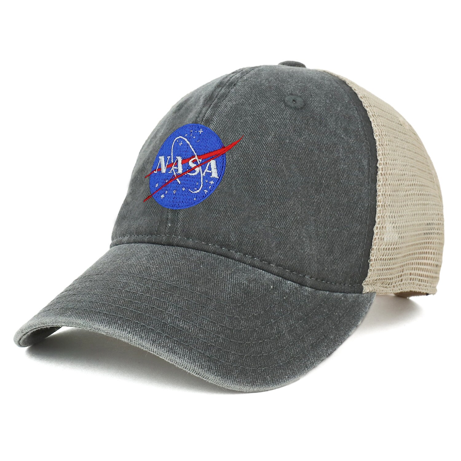 Oversize XXL NASA Insignia Logo Embroidered Washed Trucker Mesh Cap ...