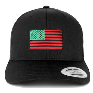 Oversize XXL Red Green Black USA Flag Patch Retro Trucker Mesh Cap