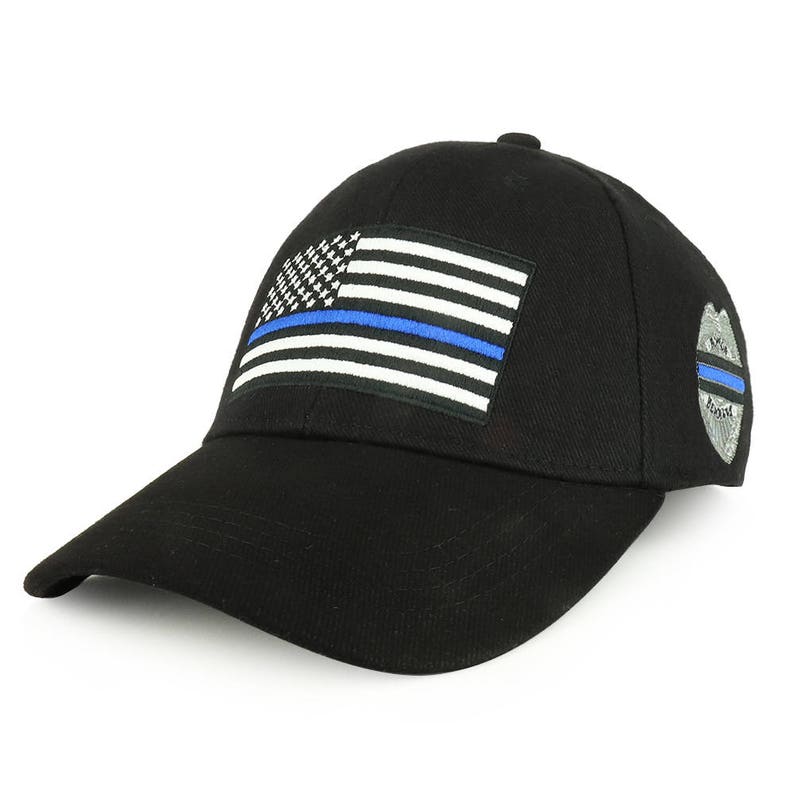 EE-CP01701 USA Flag Thin Blue Line Embroidered Structured Cotton Twill Baseball Cap