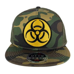 BIOHAZARD Circular Yellow Black Embroidered Patch Camo Flat Bill Snapback Mesh Cap 153-1120-OTHER-27 image 3