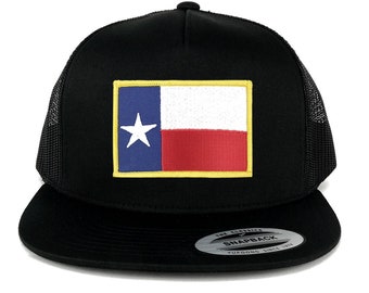Oversize XXL Texas State Flag Patch 5 Panel Flatbill Snapback Mesh Cap