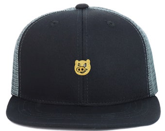 Oversize 2XL Gold Pig Patch Structured Mesh Back Flatbill Snapback Cap(KP0032-AC-5010XXL)