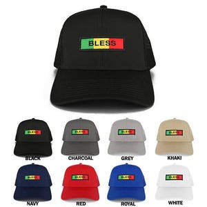 Bless Green Yellow Red Embroidered Iron on Patch Adjustable Trucker Mesh Cap 30-287-AFRICA-31 image 1