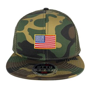 Small Yellow American Flag Embroidered Patch Camo Flat Bill Snapback Mesh Cap 153-1120-USA-FLAG-11 image 3