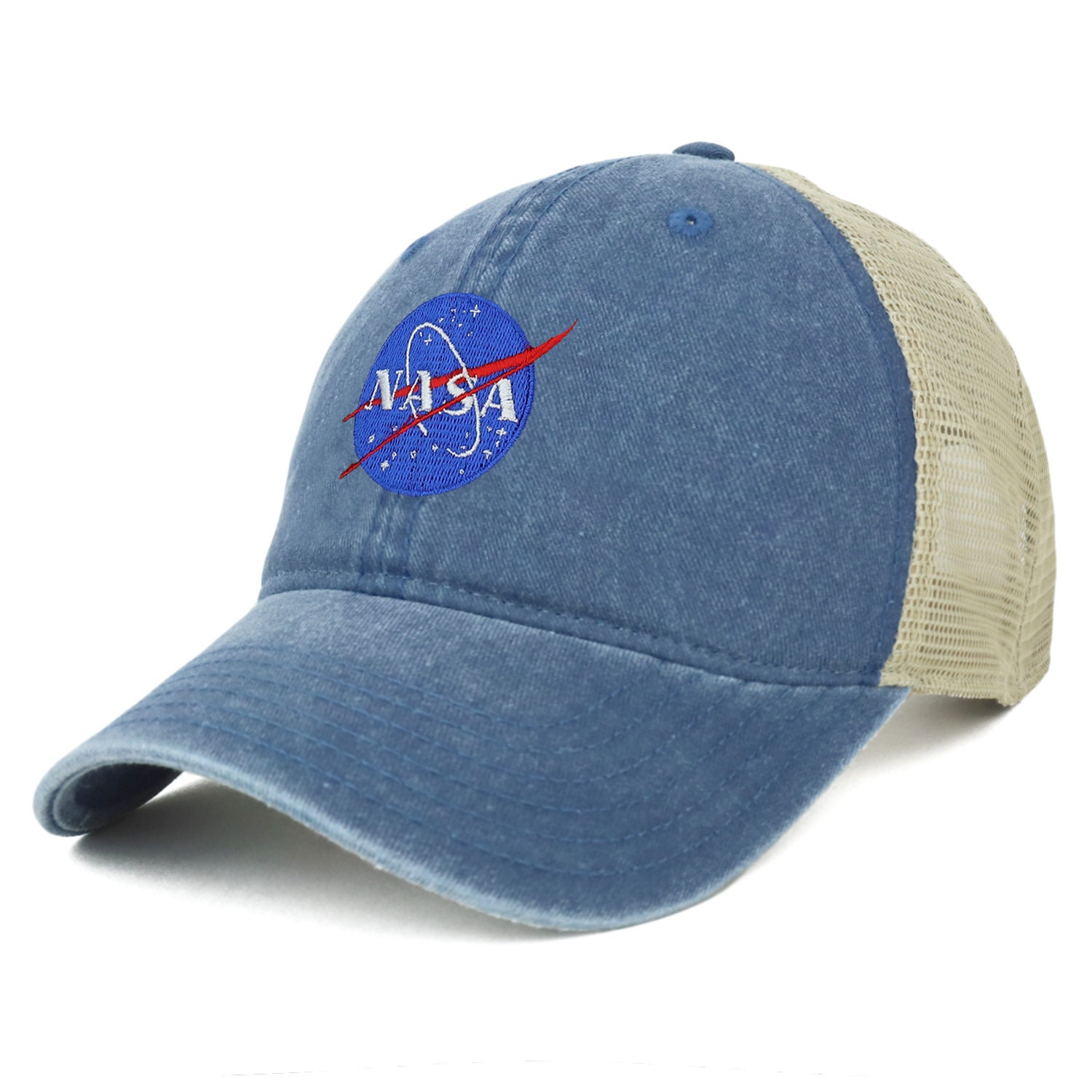 Oversize XXL NASA Insignia Logo Embroidered Washed Trucker Mesh Cap ...