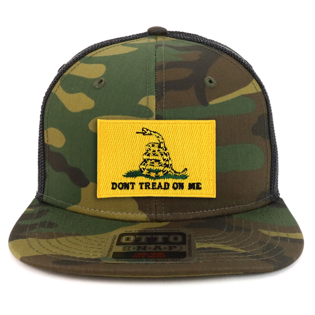 Don't Tread on Me Yellow Embroidered Patch Camo Flatbill Trucker