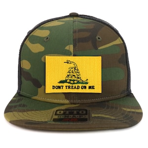Don&#39;t Tread on Me Yellow Embroidered Patch Camo Flatbill Trucker Mesh Cap (153-1120-DTOM-YLW)