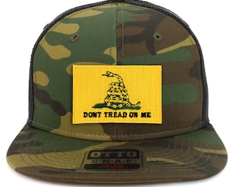 Don't Tread on Me Yellow Embroidered Patch Camo Flatbill Trucker Mesh Cap (153-1120-DTOM-YLW)