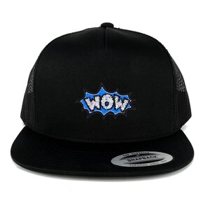 Wow Cartoon Patch 5 Panel Flatbill Mesh Snapback Cap