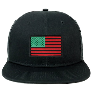 Oversize XXL Rosso Verde Nero USA Flag Patch Flatbill Mesh Snapback Cap