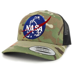NASA Insignia Patch Camouflage Structured Trucker Mesh Baseball Cap (FLEX-6606MC-INSIGNIA)