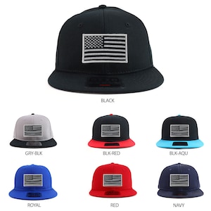 Black Grey American Flag Patch Youth Size Superior Cotton Twill Flatbill Snapback Hat