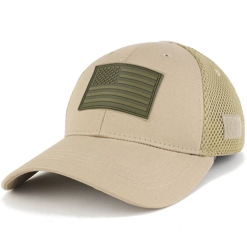 US American Flag Olive 2 Rubber 3D Tactical Patch Low Crown Adjustable Mesh Cap T90-USA-OLV2-T80 image 5