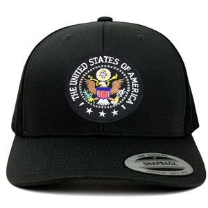 Flexfit USA Emblem Black White Patch Retro Fit Trucker Mesh Cap (6606-US-BW)