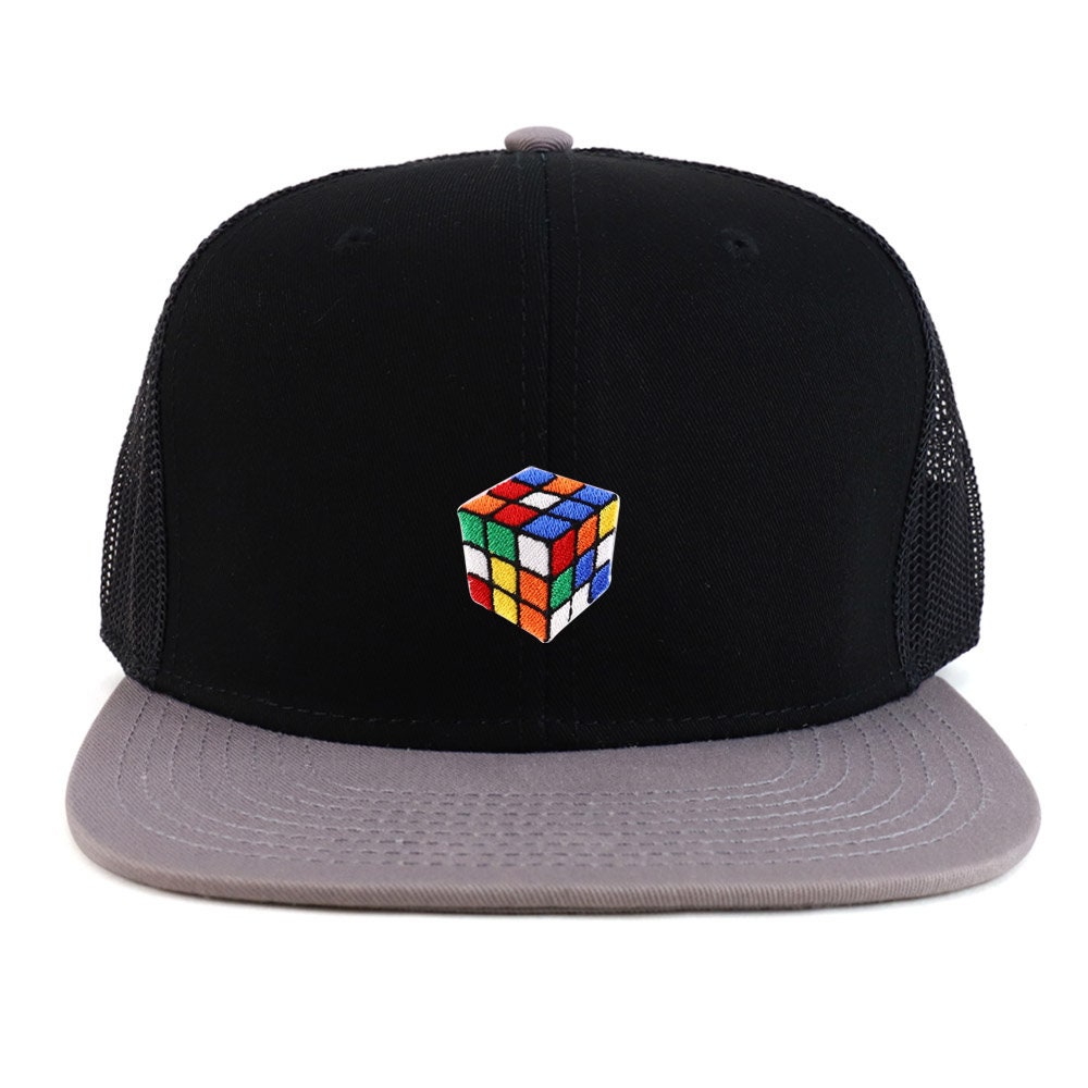 Color Cube Embroidered Patch Structured Flatbill Mesh Snapback Cap