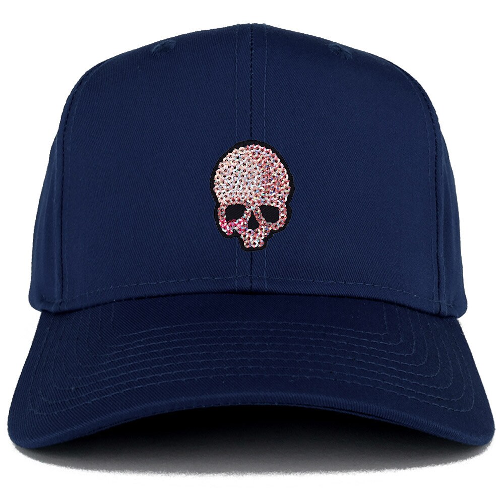 Sequin Sparkly Skull Patch Structured Baseball Cap (AC-27-079