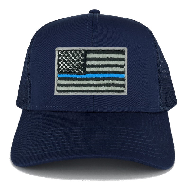 30-287XX-USA-FLAG-TBL xxl Oversize Thin Blue Line usa Flag Patch Mesh Back Trucker Baseball Cap
