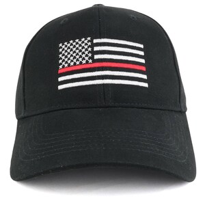 Thin RED Line US Flag Embroidered Low Profile Brushed Cotton Cap 9896 image 1