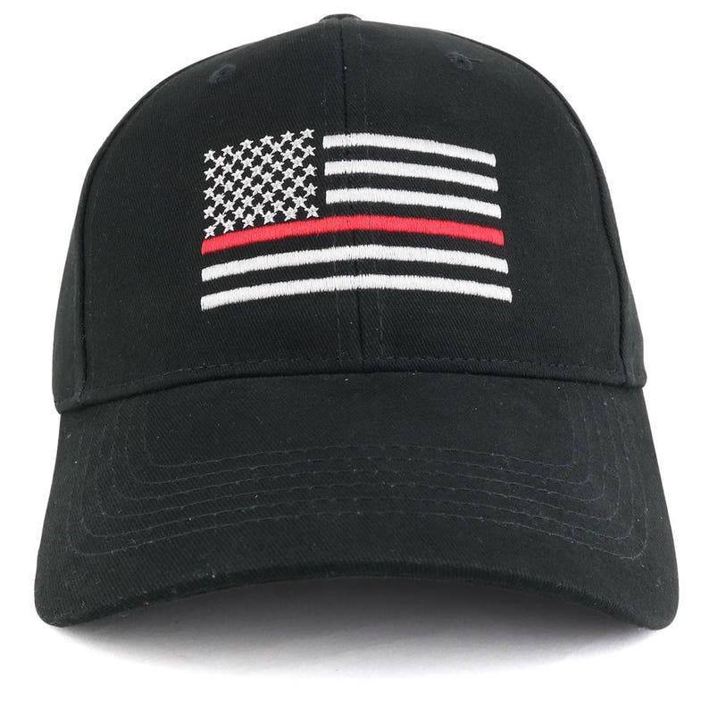 Thin RED Line US Flag Embroidered Low Profile Brushed Cotton Cap 9896 image 1