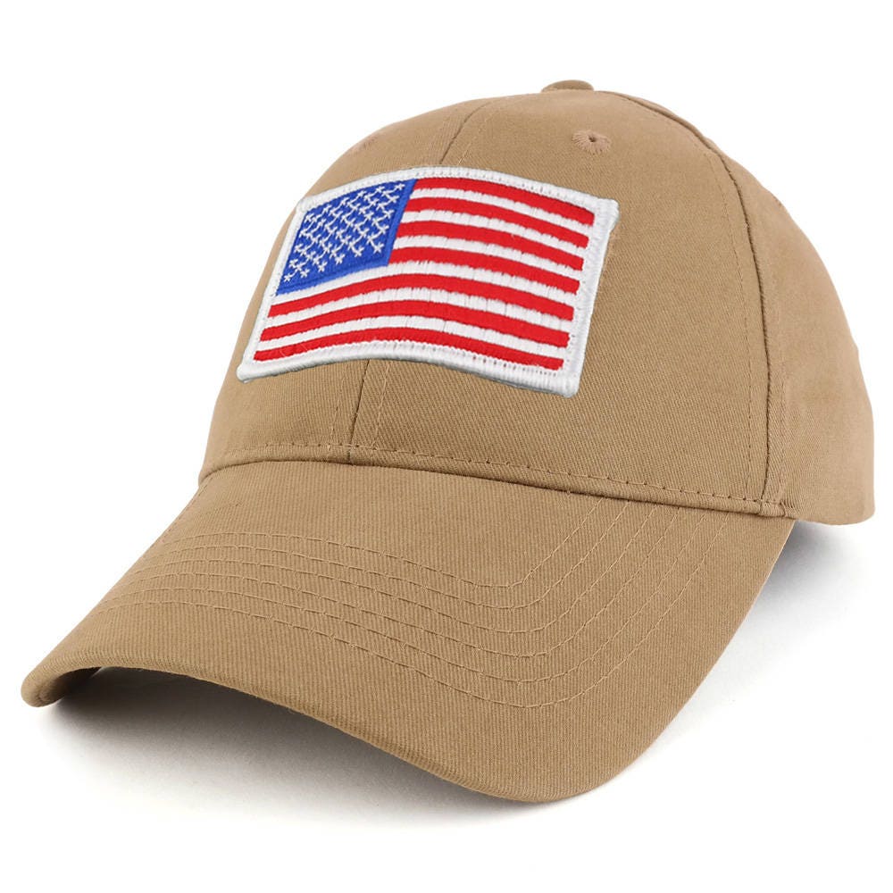 Tactical Adjustable Cap With USA Flag Patch - Coyote Tan Cotton Baseball Hat - View #8