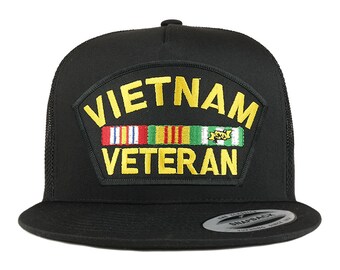 Oversize XXL Vietnam Veteran Large Patch 5 Panel Flatbill Snapback Mesh Cap