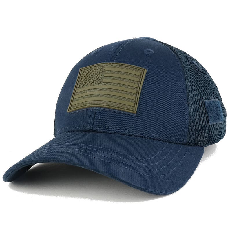 US American Flag Olive 2 Rubber 3D Tactical Patch Low Crown Adjustable Mesh Cap T90-USA-OLV2-T80 image 7