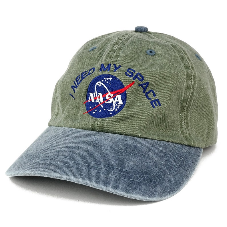 I NEED MY SPACE Nasa Meatball Embroidered 100% Cotton Cap Olive Navy image 2