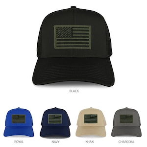 Xxl Oversize schwarz Olive usa Flagge Patch Mesh zurück Trucker Baseball Cap (30-287XX-USA-FLAG-BLKOLV)
